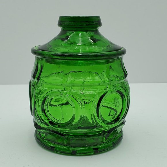 Wheaton Glass Emerald Green Bullseye Creamer Sugar Bowl with Lid Circles Panels - Picture 10 of 11
